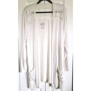 Torrid 2 Super Soft Tan Open Front Drape‎ Cardigan Top Long Sleeve Lace Accents